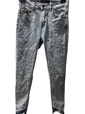 Mustard Seed Light Blue Pearl-Embellished Jeans